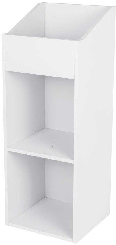 White Glorious Record Rack 330 DJ table showing sturdy metal frame and spacious shelves for vinyl storage.