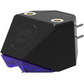Goldring E3 turntable cartridge with gold-plated stylus and sleek black body, designed for high-quality vinyl playback.