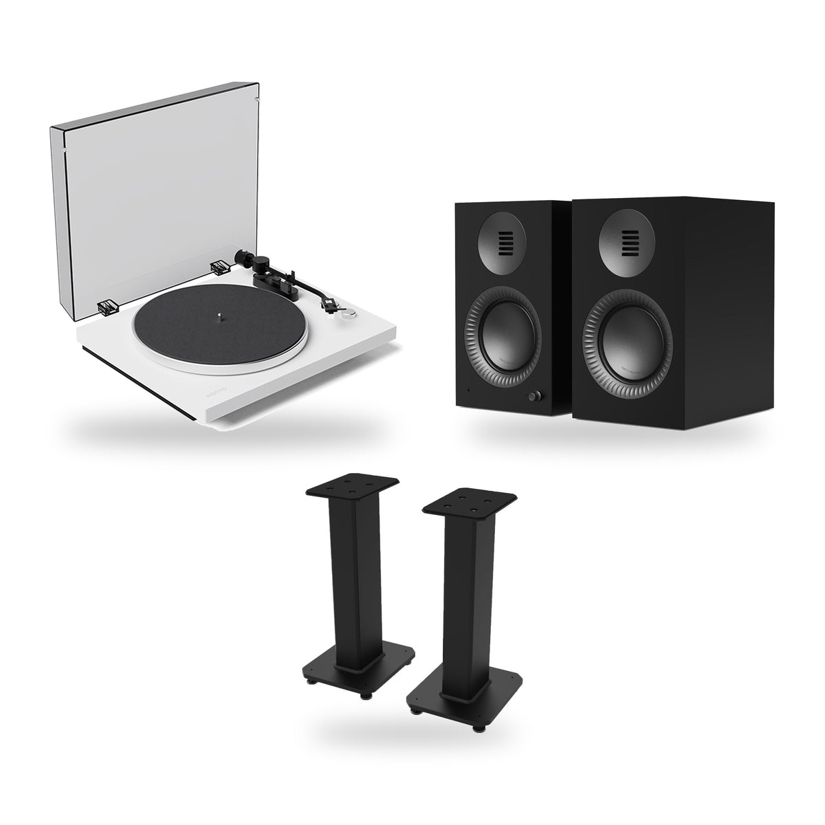 Kanto Audio TUK G2 + OBI3 Gen 2 + SX 22 Vinyl Setup – Speaker Finish Matte Black, Turntable Finish White