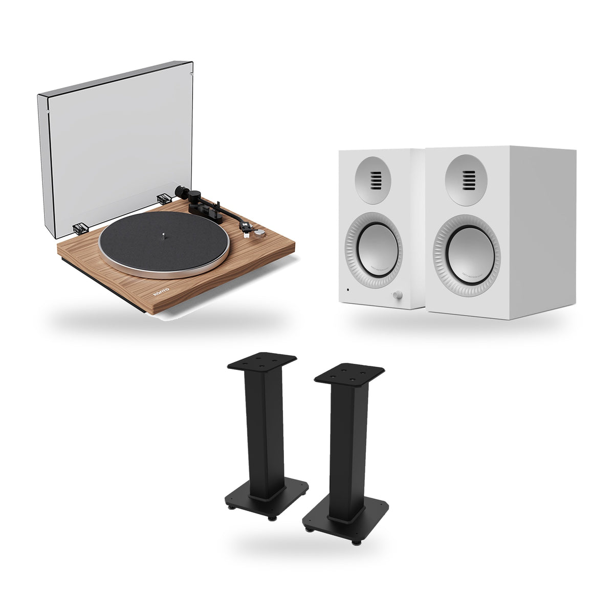 Kanto Audio TUK G2 + OBI3 Gen 2 + SX 22 Vinyl Setup – Speaker Finish Matte White, Turntable Finish Walnut