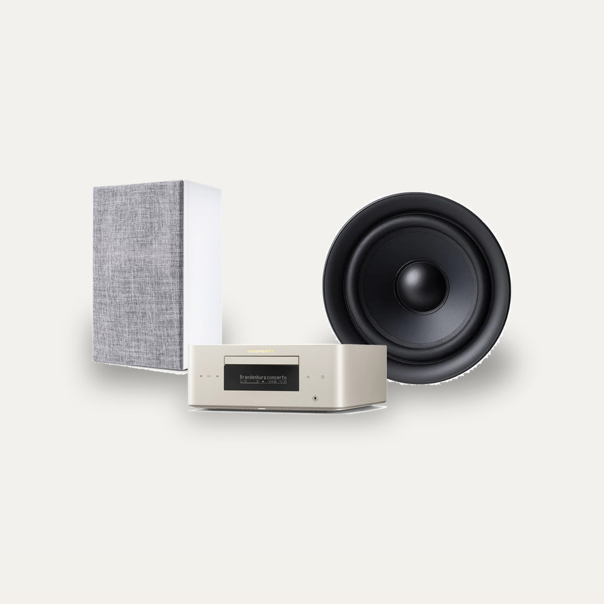 Marantz MCR 60n + Argon Audio Forus 5 Hi-Fi System – Marantz Finish Marantz Champagne, Speaker Finish White