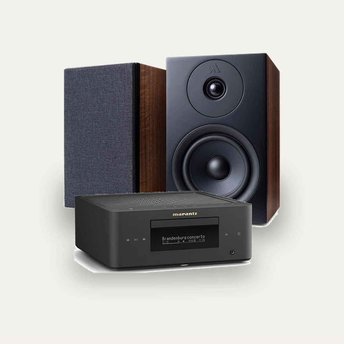 Marantz MCR 60n + Argon Audio Forus 5 Hi-Fi System – Marantz Finish Matte Black, Speaker Finish Walnut