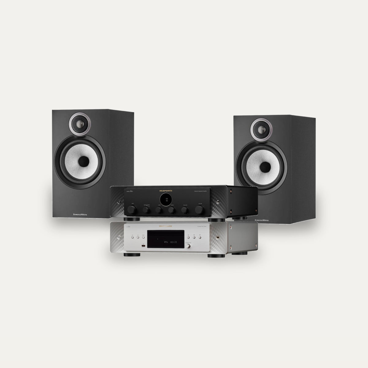 Marantz MODEL 60n + CD 60 + Bowers & Wilkins 606 S3 System – Amplifier Finish Black, CD Player Finish Silver Gold, Speaker Finish Black