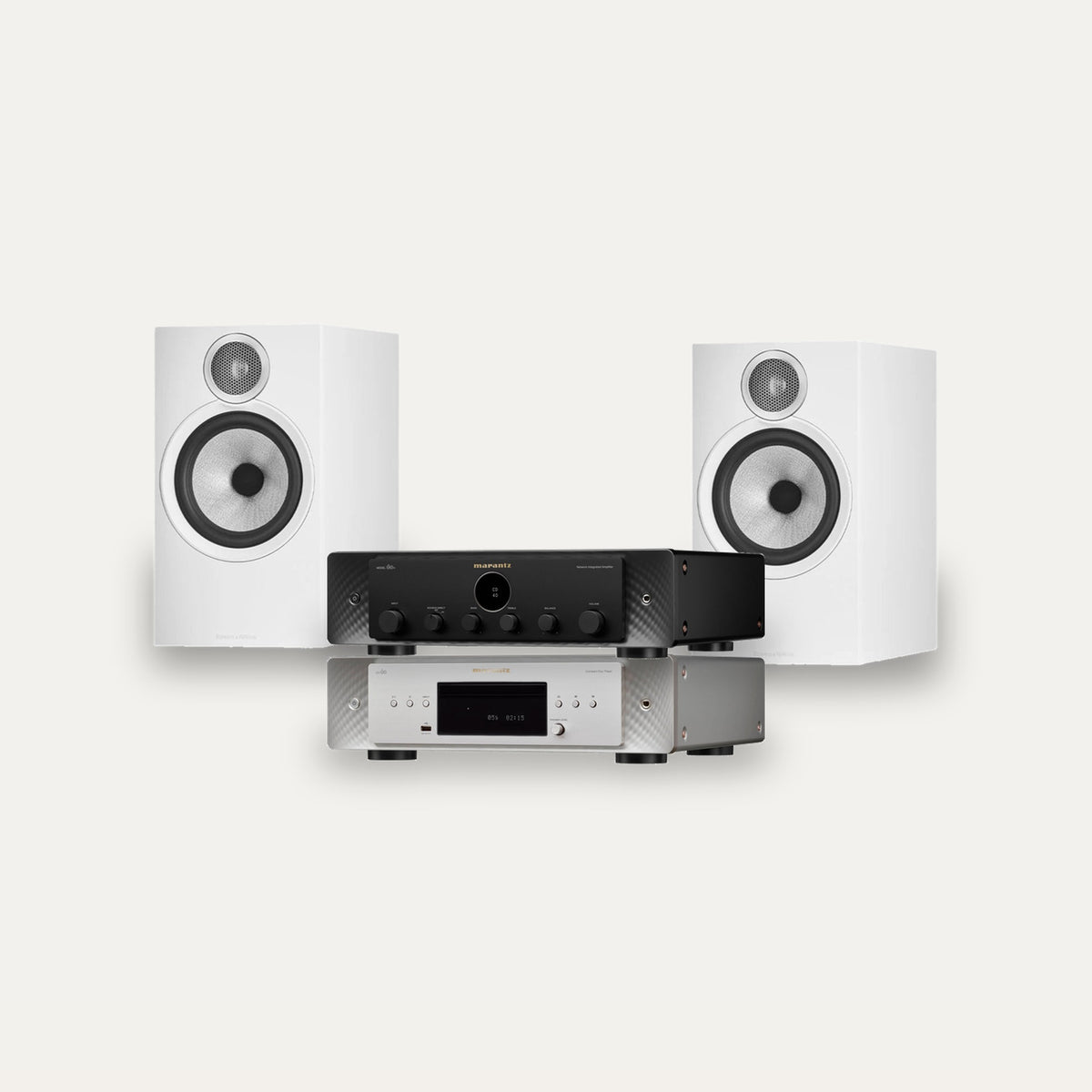 Marantz MODEL 60n + CD 60 + Bowers & Wilkins 606 S3 System – Amplifier Finish Black, CD Player Finish Silver Gold, Speaker Finish White