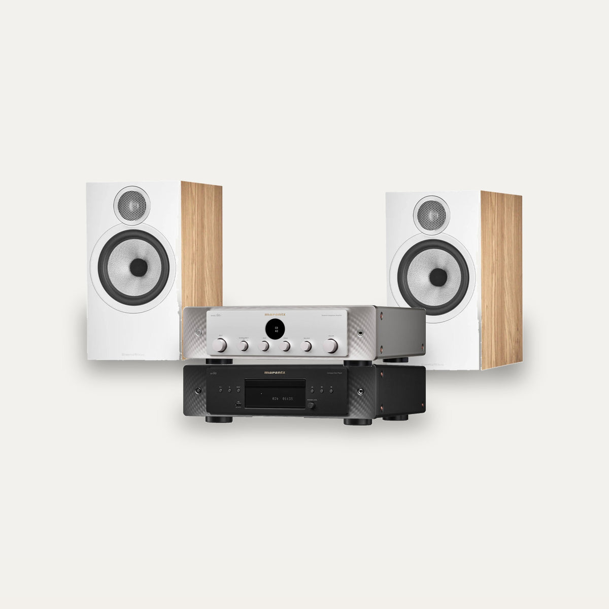 Marantz MODEL 60n + CD 60 + Bowers & Wilkins 606 S3 System – Amplifier Finish Silver Gold, CD Player Finish Black, Speaker Finish Oak
