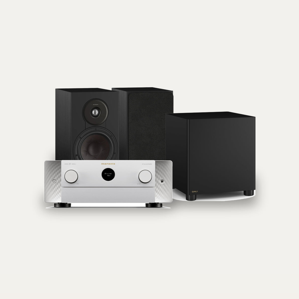Marantz CINEMA 50 Series 2 + Dali Sonik 3 + Basik Sub 2.1 Cinema Set – Receiver Finish Silver Gold, Speaker Finish Black Ash