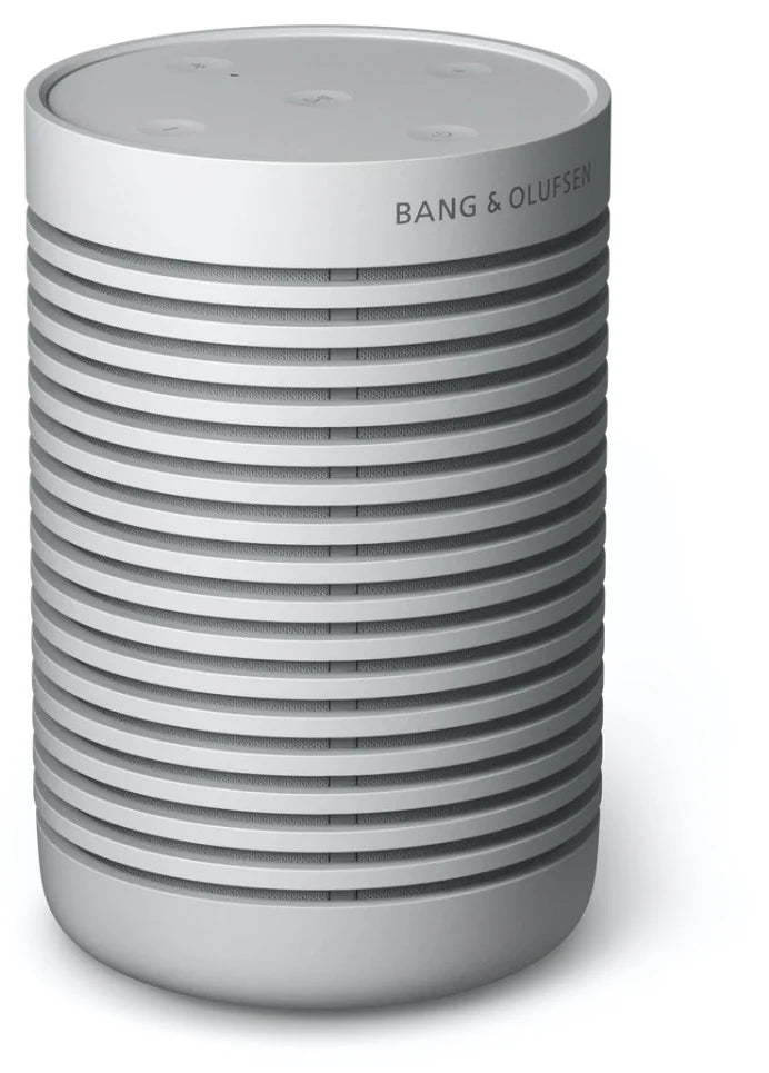 Bang & Olufsen Beosound Explore portable speaker in black, showing its rugged design and compact size for on-the-go audio.