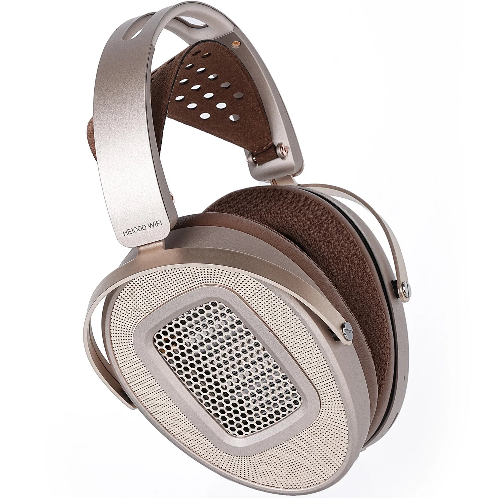 HiFiMAN HE1000 WiFi wireless headphones with sleek design and over-ear ear cups, showcasing premium audio quality and modern style.