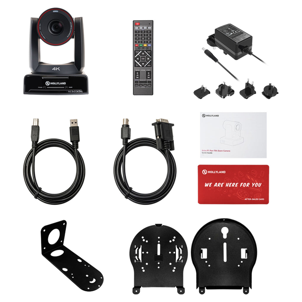 Hollyland Astra P1 package contents with remote and mounts
