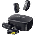 Hollyland Lark A1 Combo creator wireless microphone system with compact transmitters and receiver for high-quality audio.