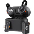 Hollyland Lark M2S Mini Combo wireless microphone system with 2 receiver units, camera and USB-C connections.