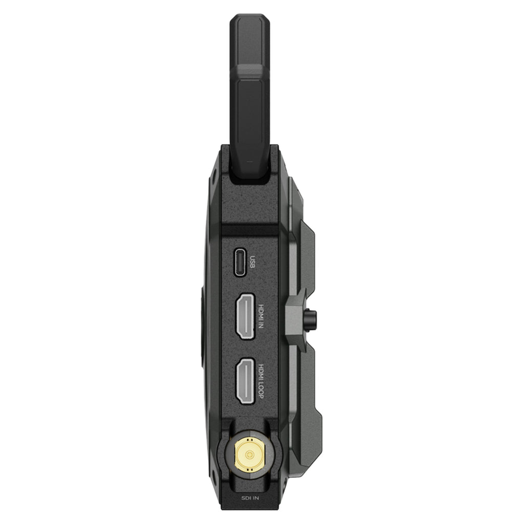Hollyland Pyro Ultra transmitter, side view with HDMI and SDI ports
