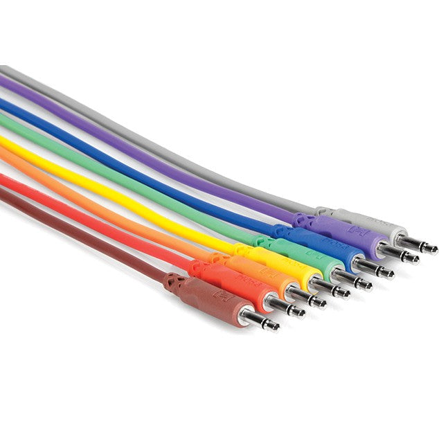 Hosa CMM-845 3.5mm TS to 3.5mm TS unbalanced patch cables, 0.5m length, set of 8, for audio connection.