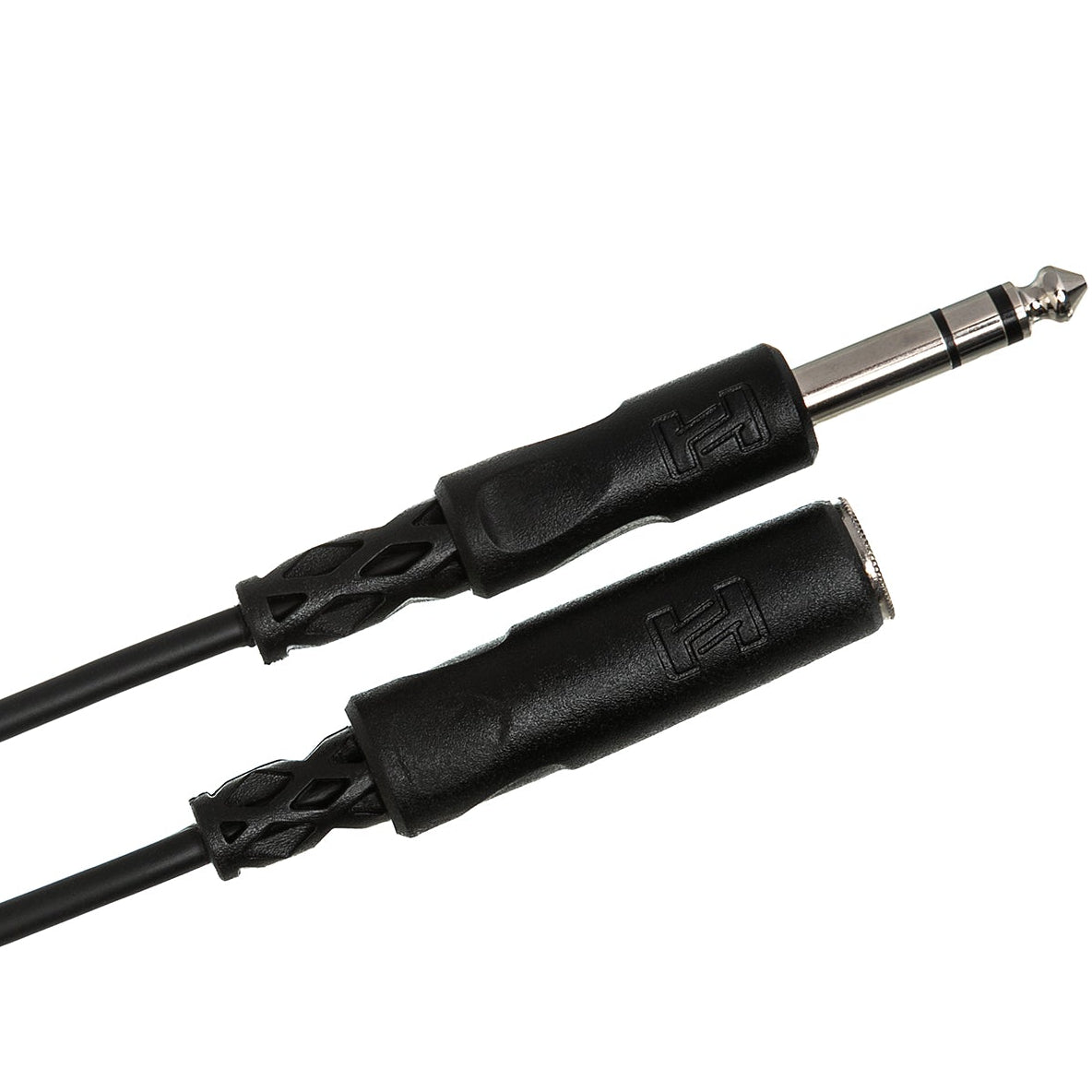 Hosa HPE-310 3m TRS cable connecting a female and male 6.3mm audio connector, showcasing its durable design.