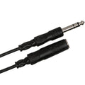 Hosa HPE-310 3m TRS cable connecting a female and male 6.3mm audio connector, showcasing its durable design.