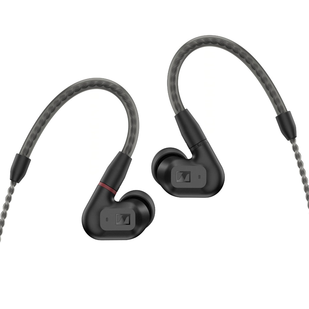 Sennheiser IE 200 wired in-ear headphones with sleek design and removable ear tips, showcasing high-quality audio craftsmanship.