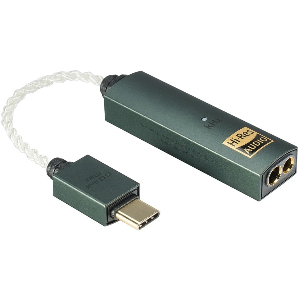 iFi Audio Go Link Max headphone amplifier and DAC showing sleek black design with control buttons and connection ports.