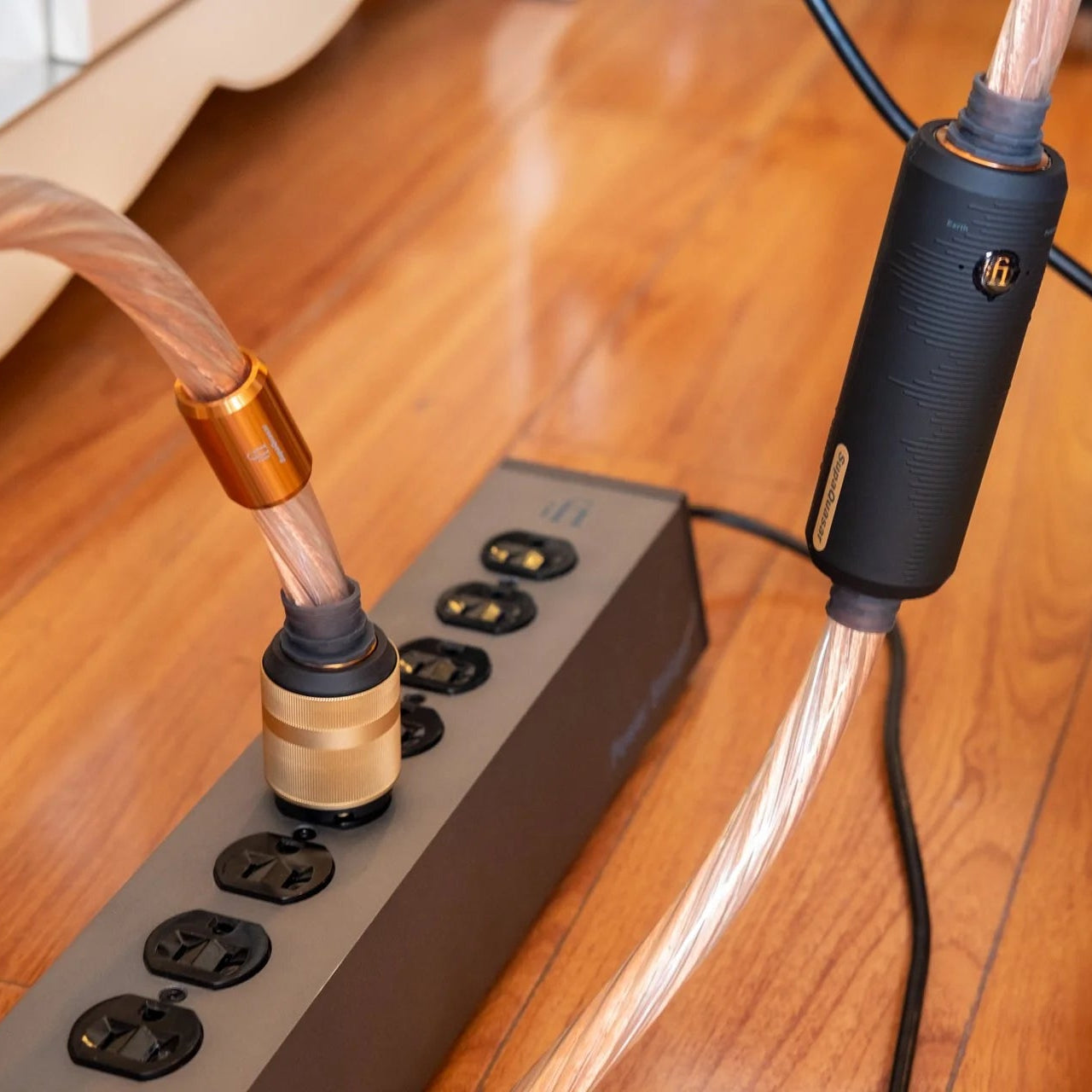 SilentPower SupaQuasar 1.8m cable with a sleek slate design, showcasing high-quality connectors and durable construction.