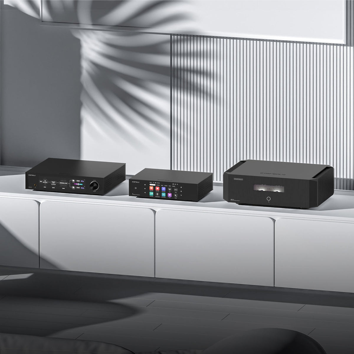 Eversolo T8 music streamer device with front display and connection ports, designed for high-quality audio streaming.