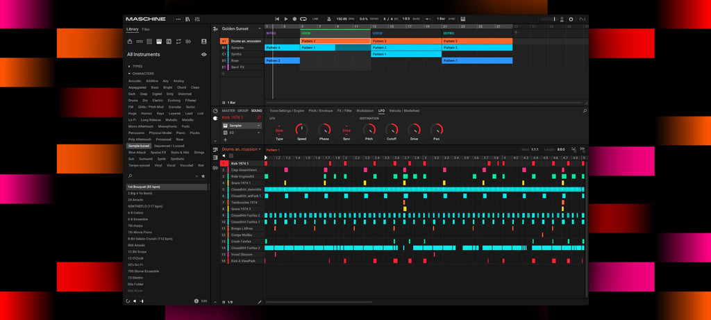 Native Instruments Maschine 3 music production software bundle with hardware controller and software interface.