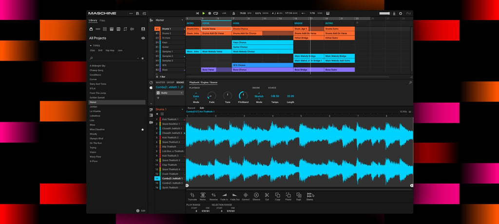 Native Instruments Maschine 3 Bundle music production software with sampler interface and control pads for music creation.