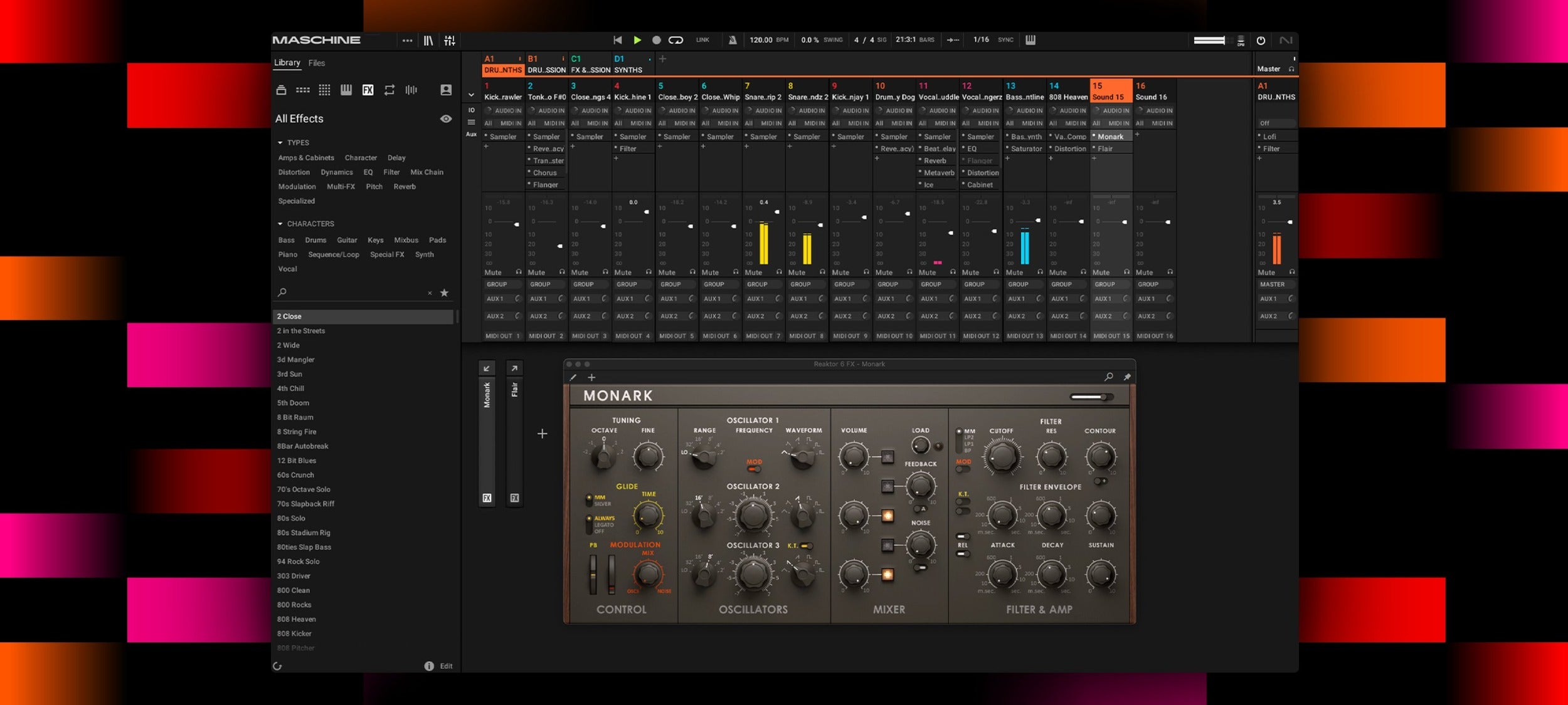 Native Instruments Maschine 3 Bundle music production software interface with mixer and control features, showcasing the digital music workstation.