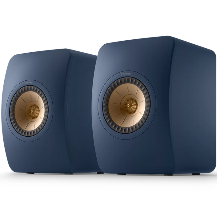 KEF LS50 Meta passive bookshelf speakers shown in black with sleek design and compact size, ideal for high-quality home audio.