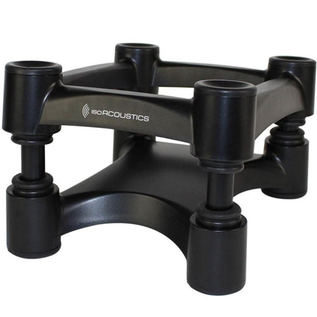 IsoAcoustics ISO-130 studio monitor stands with adjustable height and durable design, supporting professional audio setup.
