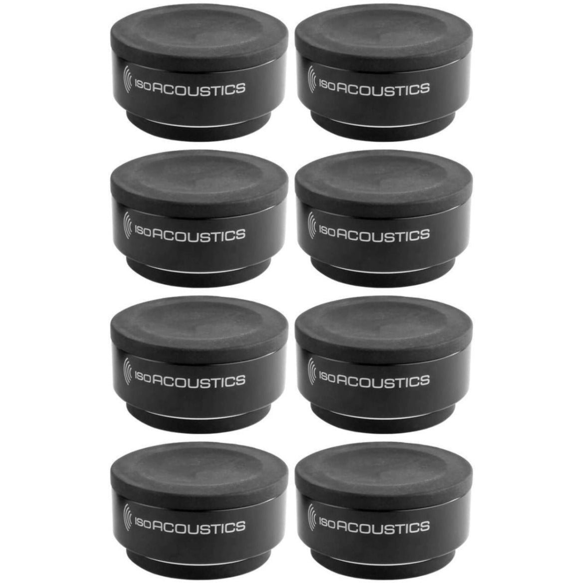 IsoAcoustics ISO-Puck Mini studio monitor stand isolator in black, designed to enhance sound clarity and reduce vibrations.