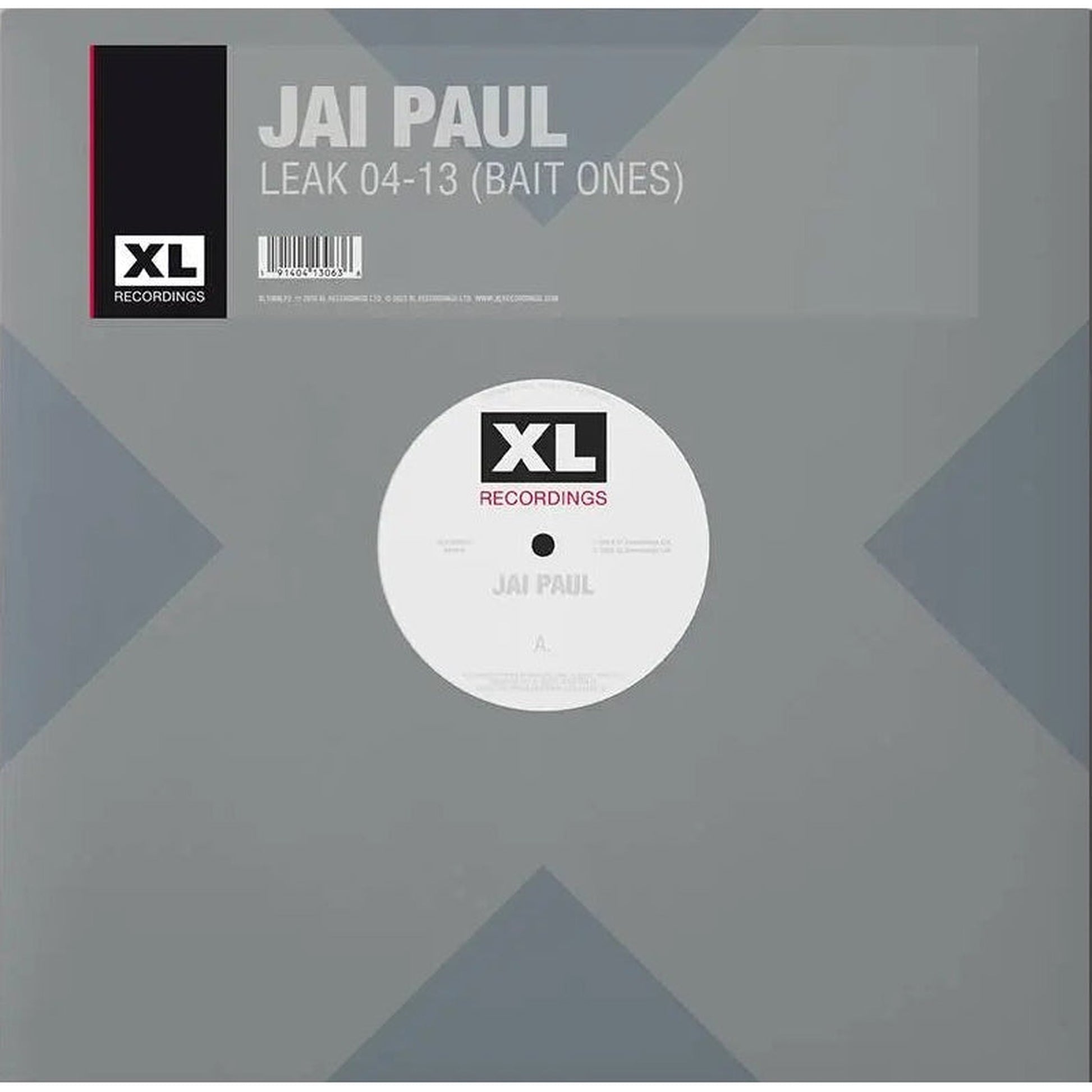 Black vinyl LP of Jai Paul - Leak 04-13 (Bait Ones) electronic album, featuring the XL Recordings branding.
