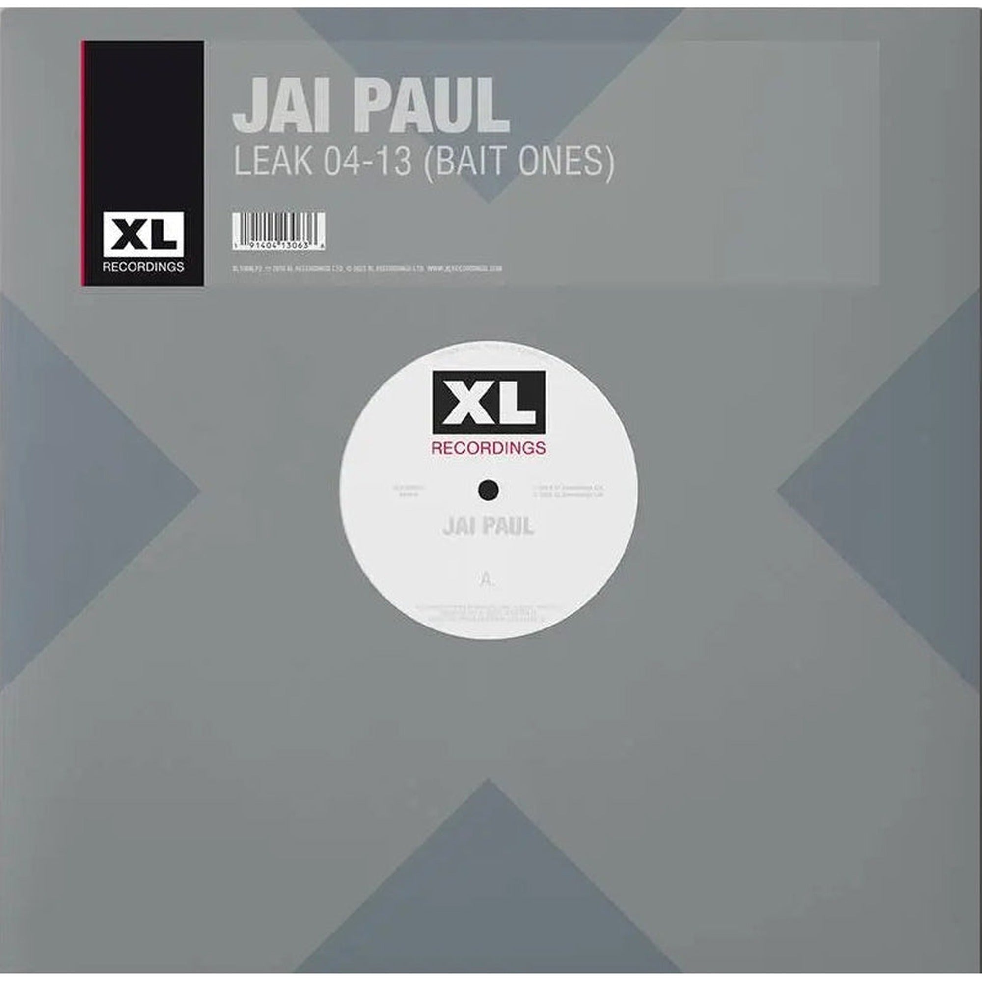 Black vinyl LP of Jai Paul - Leak 04-13 (Bait Ones) electronic album, featuring the XL Recordings branding.