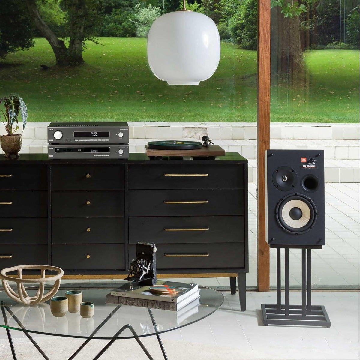 JBL L82 Classic MK2 passive bookshelf speakers in black, featuring a sleek design and robust sound performance.