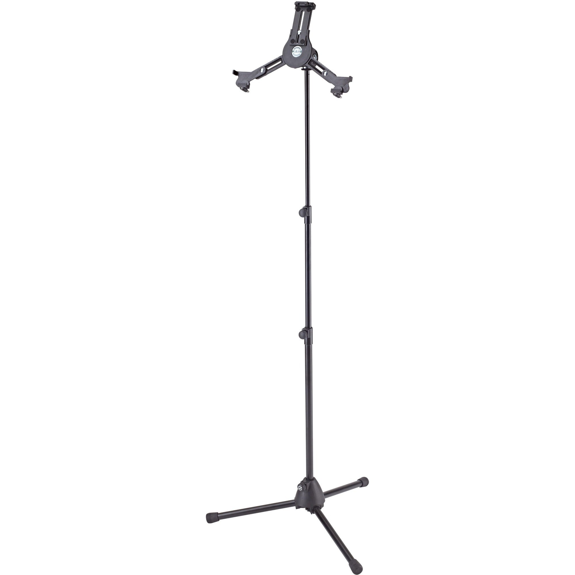 K&M 19793 multimedia microphone stand with adjustable arm and sturdy base for professional audio and recording setups.