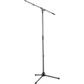 Black K&M 210/2 floor microphone stand with adjustable height and secure base for professional audio setups.