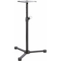 K&M 26720 Studio Monitor Stands supporting speakers with adjustable height and sturdy metal construction.