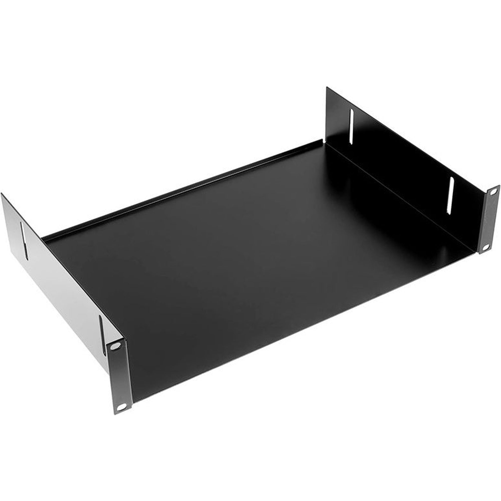 K&M 28482 19-inch rack shelf 2U for audio and equipment rack, made of sturdy metal with mounting brackets.