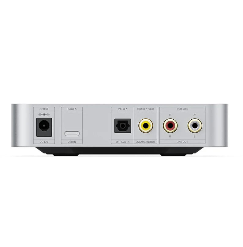 FiiO K11 silver headphone amplifier and DAC with rear ports and controls, compact and modern design for high-quality audio.
