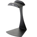 K&M 16075 headphone stand with a sleek black design, providing a sturdy support for headphones on a desk or workspace.