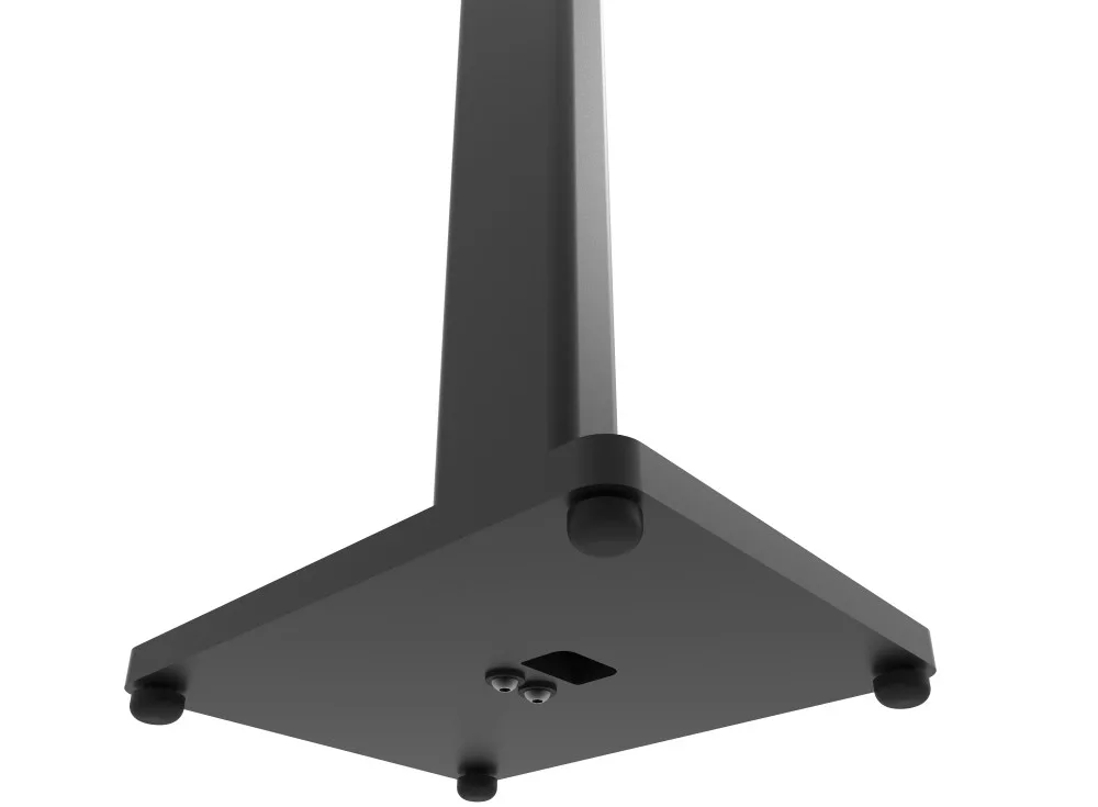 Kanto Audio ST34 speaker stands, black metal with adjustable height and sturdy base for supporting audio speakers.