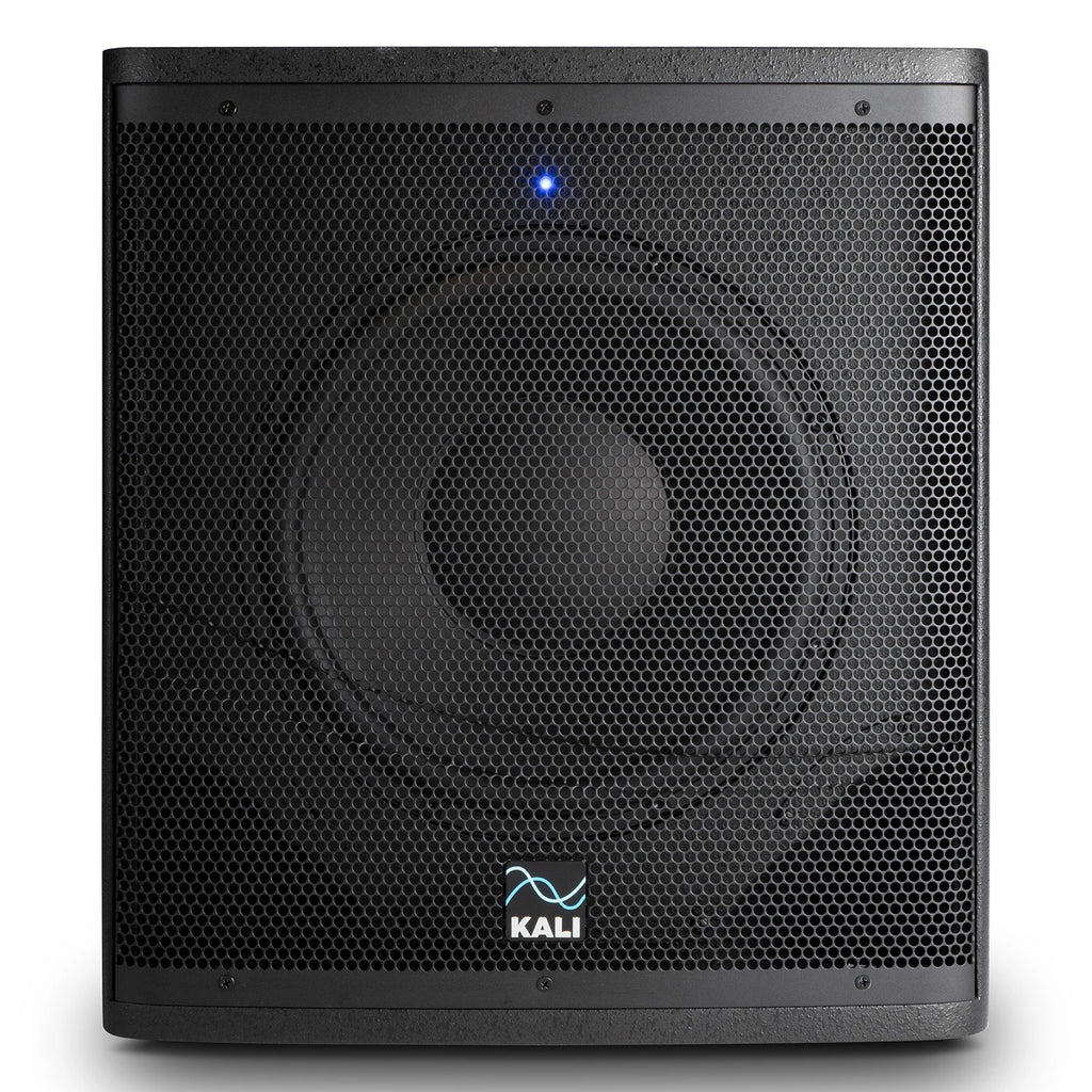 Kali Audio WS-12 V2 subwoofer with black enclosure and front grille, designed for high-performance audio systems.