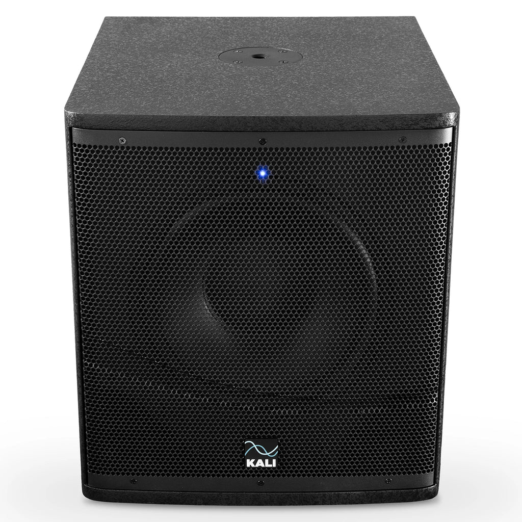 Kali Audio WS-12 V2 subwoofer with black enclosure and front-facing speaker, designed for high-quality audio in home or studio setups.