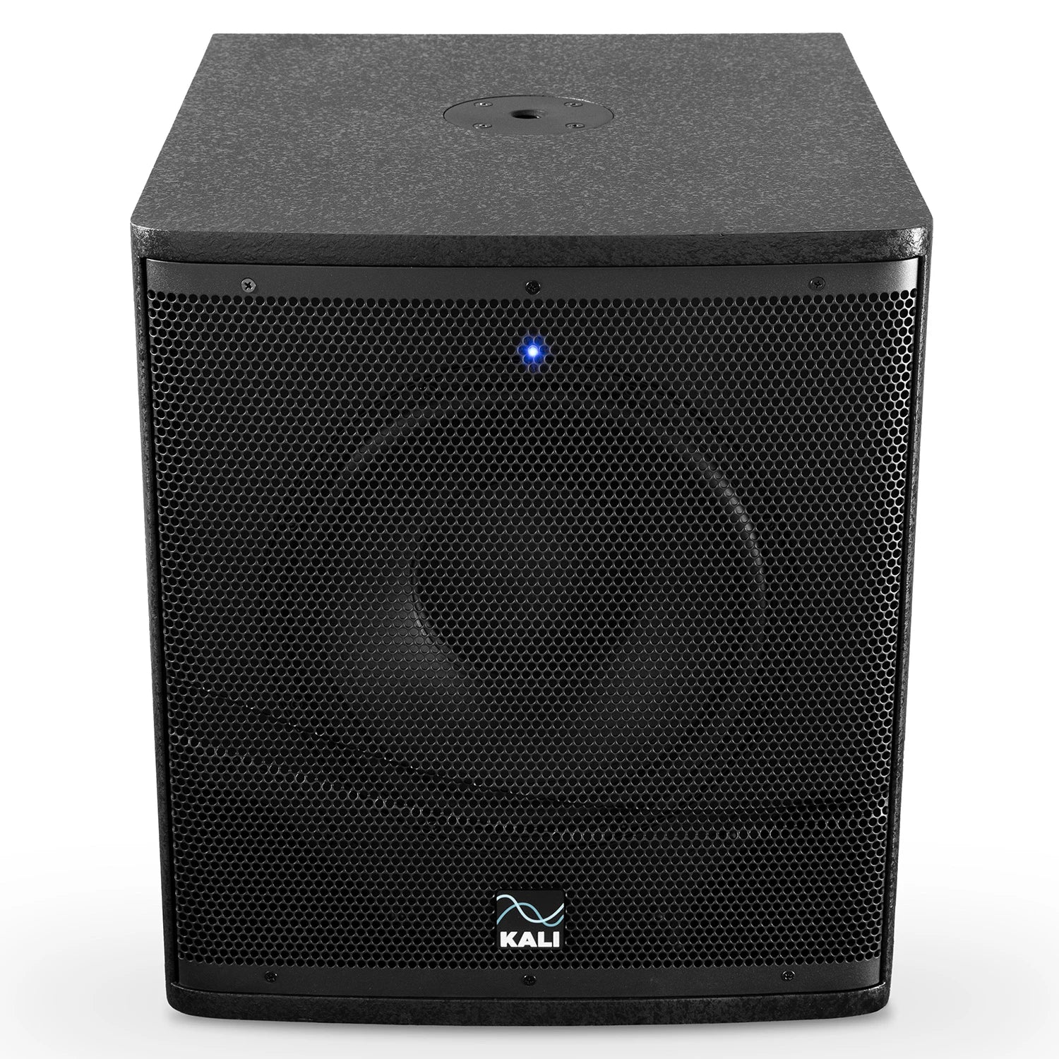 Kali Audio WS-12 V2 subwoofer with black enclosure and front-facing speaker, designed for high-quality audio in home or studio setups.