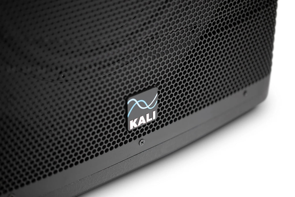 Kali Audio WS-12 V2 subwoofer featuring a large speaker driver and sleek black enclosure, designed for powerful bass output.