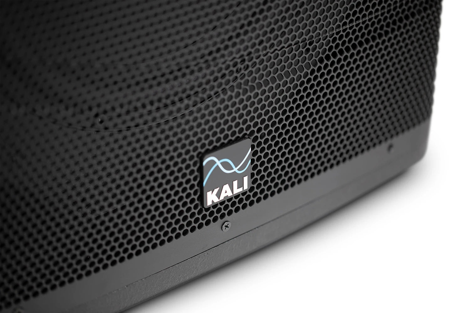 Kali Audio WS-12 V2 subwoofer featuring a large speaker driver and sleek black enclosure, designed for powerful bass output.
