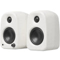 Kanto Audio UKI desktop speakers with Bluetooth, white active bookshelf speakers, 100W power output, modern design.