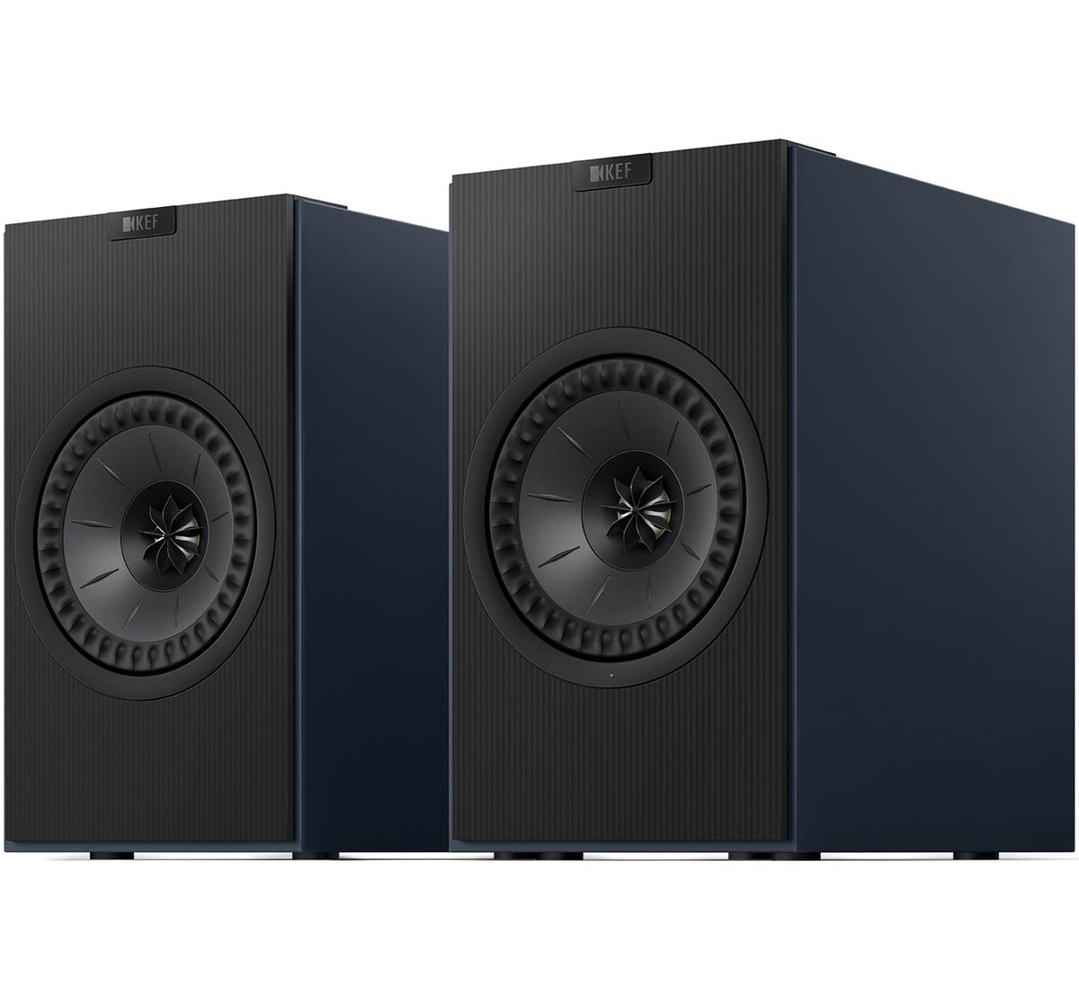 Black KEF Coda W active bookshelf speakers with sleek design and modern audio hardware, ideal for high-quality home audio setups.