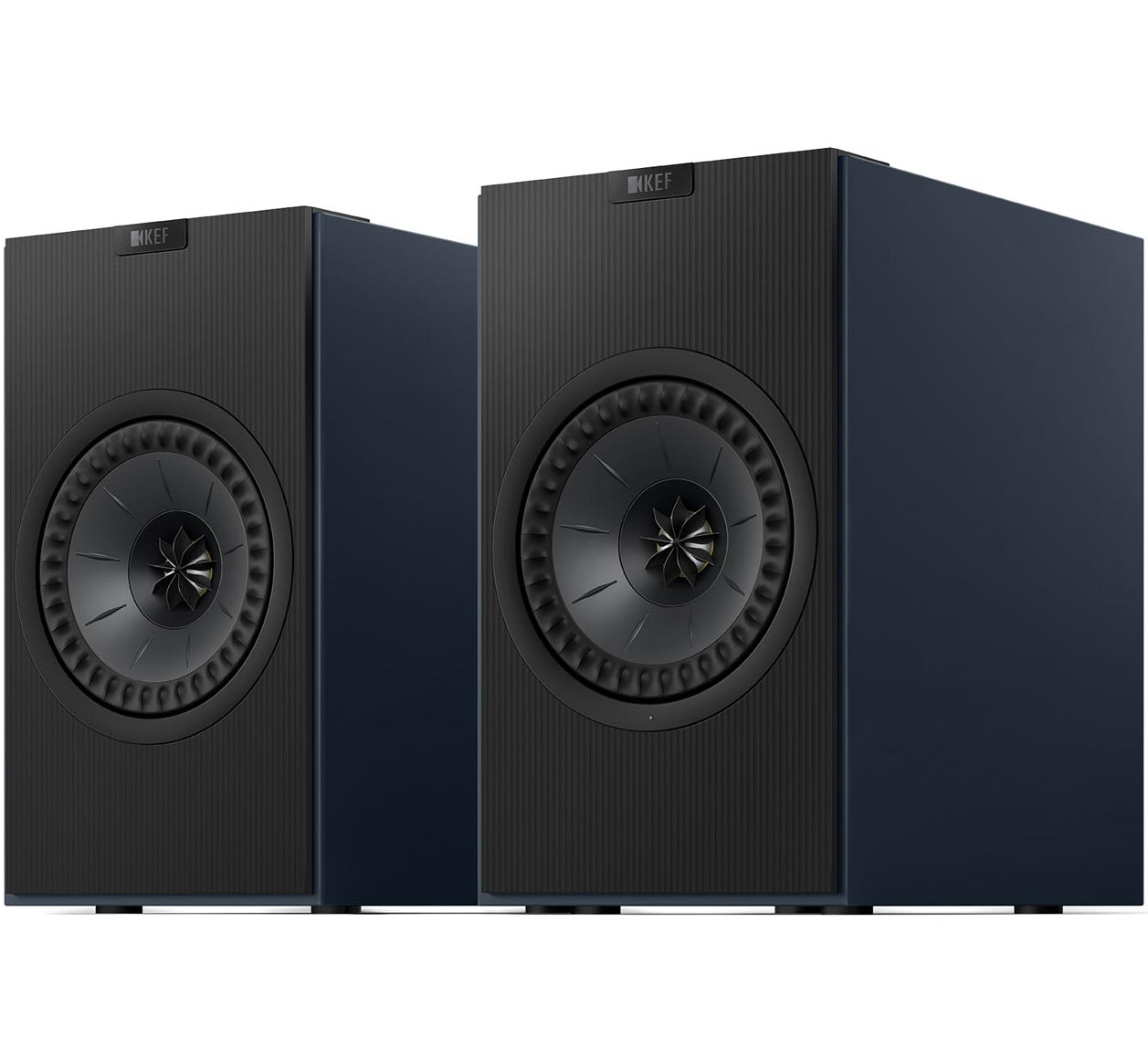 Black KEF Coda W active bookshelf speakers with sleek design and modern audio hardware, ideal for high-quality home audio setups.