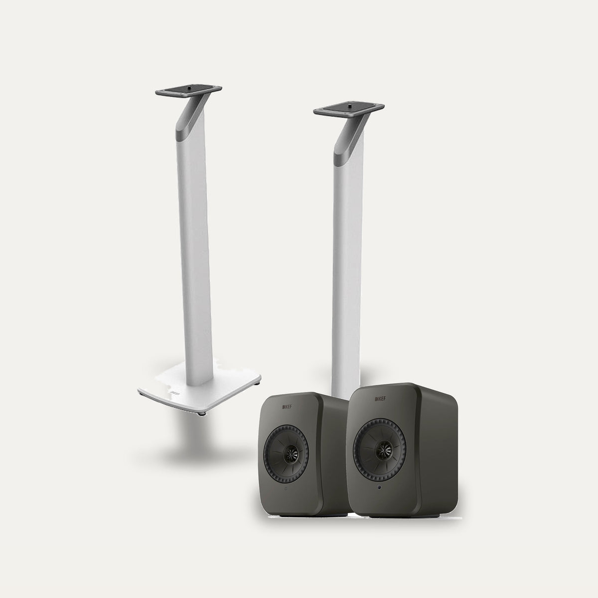 KEF LSX II LT + KEF S1 Stands Wireless Speaker Set – Speaker Colour Graphite Grey, Stand Colour White
