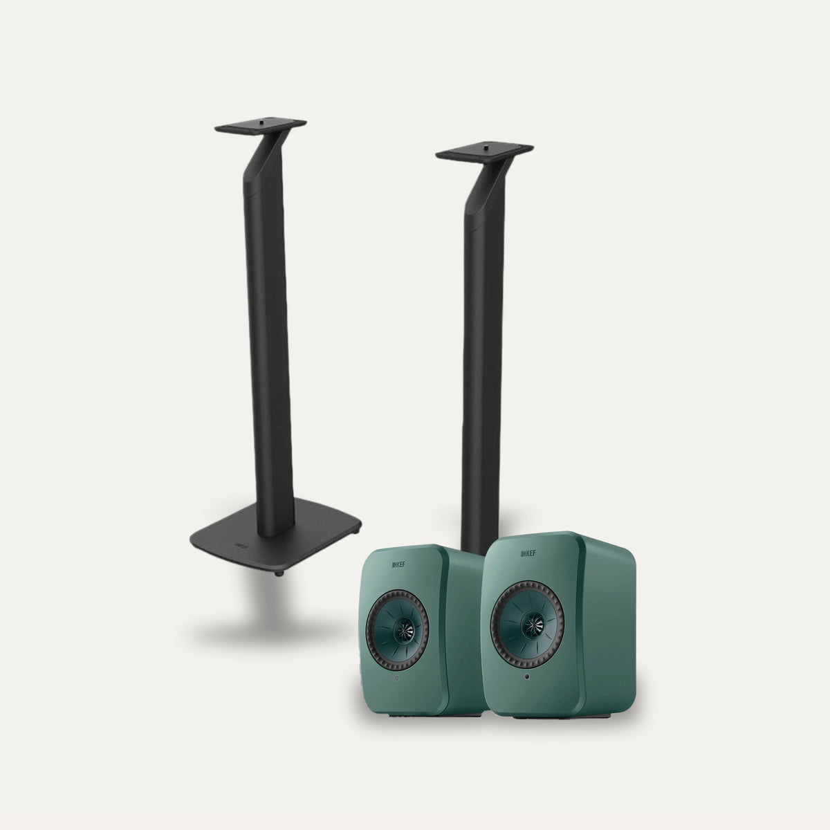 KEF LSX II LT + KEF S1 Stands Wireless Speaker Set – Speaker Colour Sage Green, Stand Colour Black