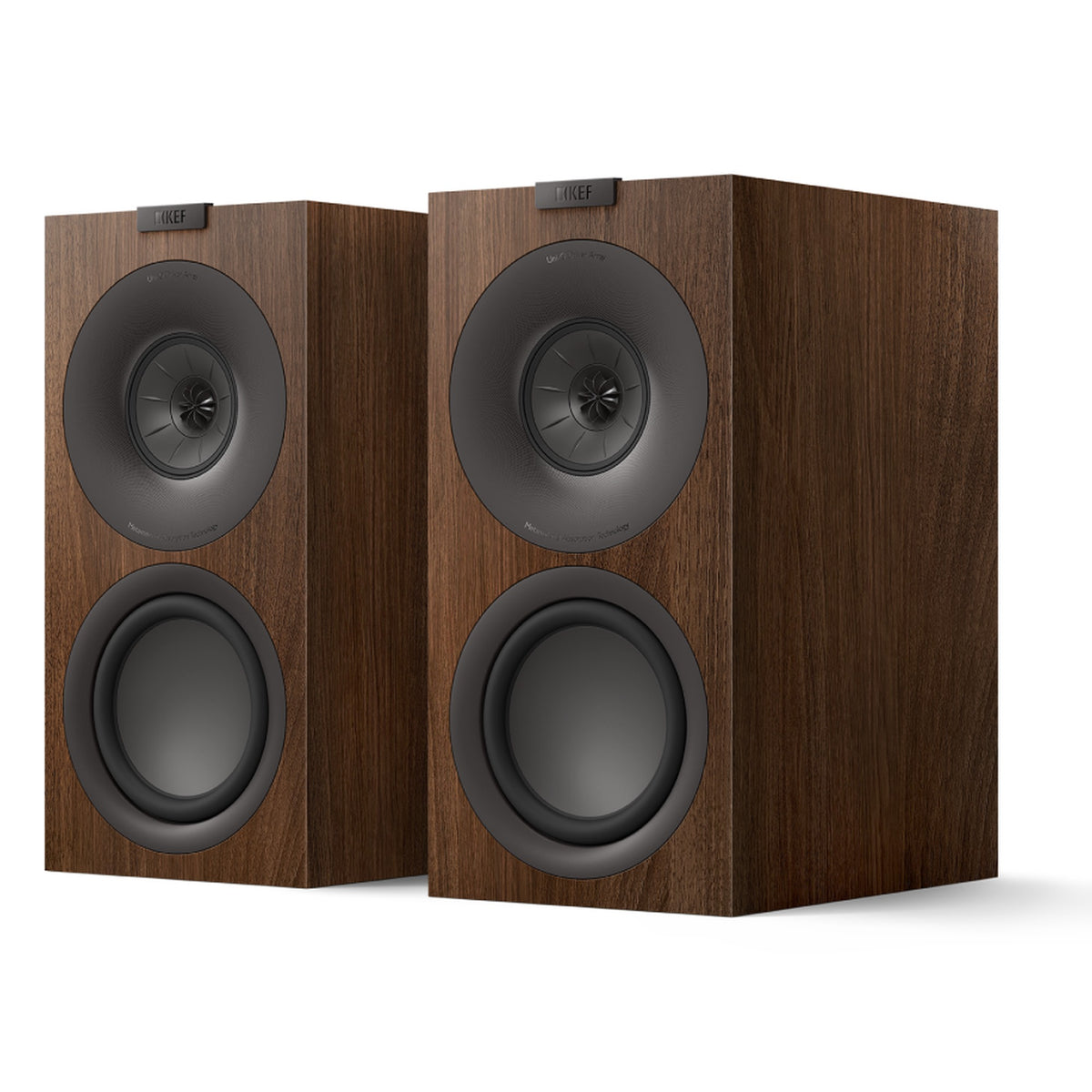 KEF Q Concerto Meta passive bookshelf speakers with black finish and sleek design, showing drivers and speaker grille.